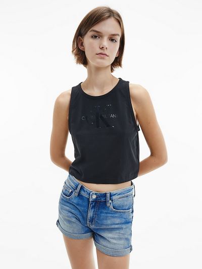 Calvin Klein Ruhák HU014336 | Calvin Klein Organic Cotton Gloss Logo Női Trikó Fekete
